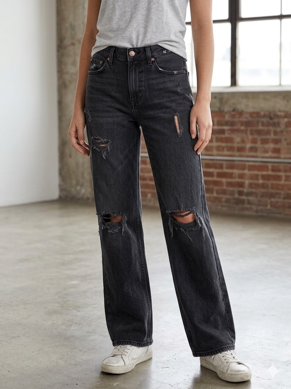 Aeropostale Black Distressed Wide-Leg Jeans